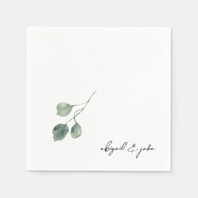  Foliage Modern Script Names Wedding  Napkins (Front)