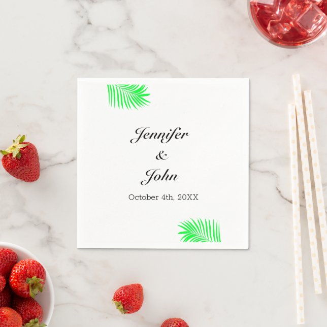 Foliage Palm Tree Green Watercolor Leaves Wedding Napkin (Insitu)