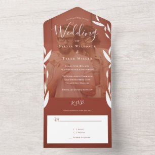 Foliage Photo Brown Wedding All In One Invitation