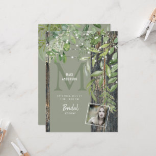 Foliage Rustic Photo Sage Lights Bridal Shower Invitation