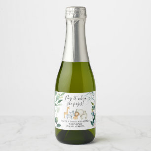 Foliage Safari Baby Shower Pop It  Sparkling Wine Label