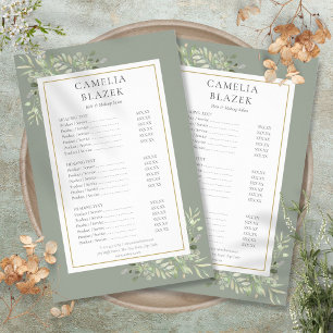 Foliage Sage Green 2 Sided Service Menu Price List