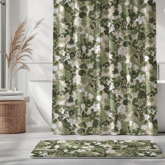 Foliage Sage Olive Green Beige White Shower Curtain