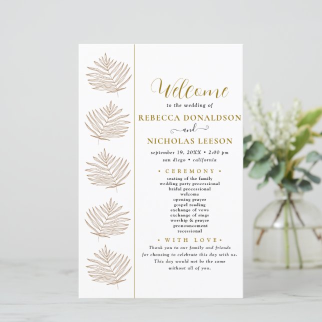 Foliage Script Minimal Wedding Program (Standing Front)