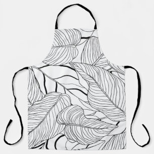 Foliage seamless pattern, long leaves line art ink apron