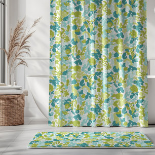 Foliage TApple Green Teal Aqua Blue Shower Curtain