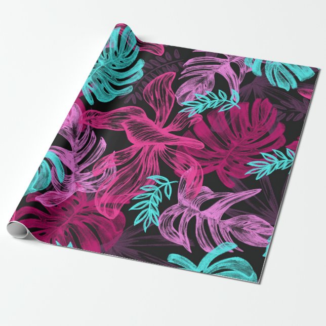 Foliage Tropical Monstera Leaves Wrapping Paper (Unrolled)