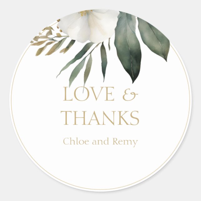 Foliage Watercolor Wedding Thank You Sticker (Front)
