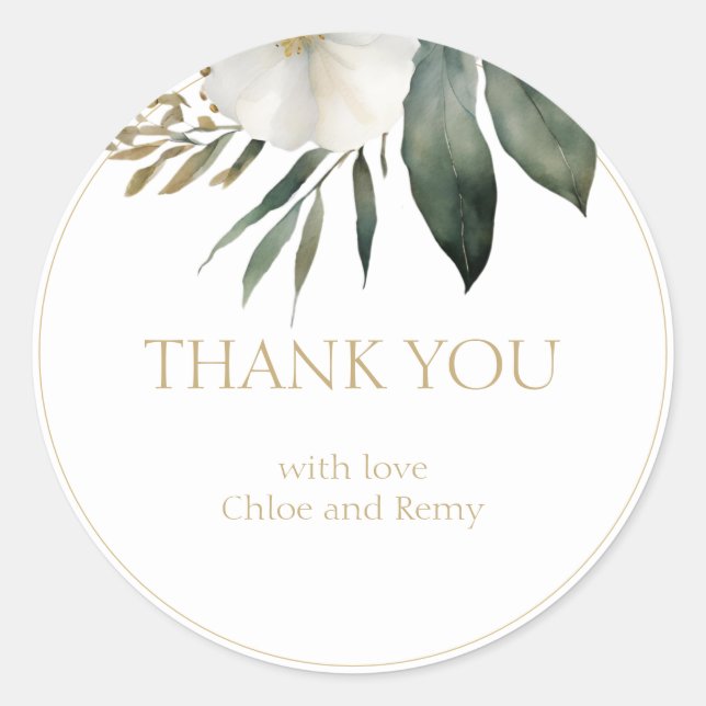 Foliage Watercolor Wedding Thank You Sticker (Front)