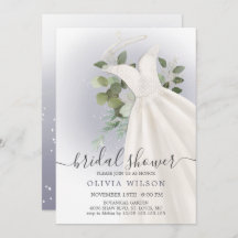 Foliage Wedding Dress Bridal Shower Invitation