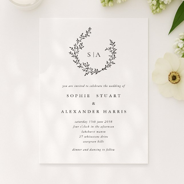 Foliage wreath, Classic elegant  Invitation (Creator Uploaded)