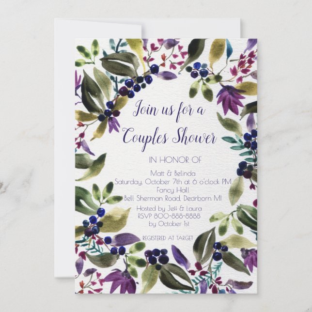 Foliage Wreath Couple's Wedding Shower Invitation (Front)