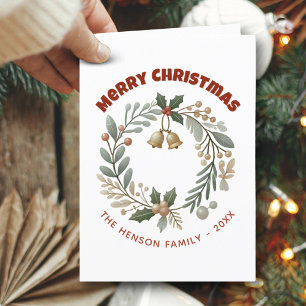 Foliage Wreath Merry Christmas Family  Holiday Card