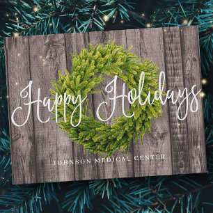 Foliage Wreath on Wood Happy Holidays Medical Holiday Postcard