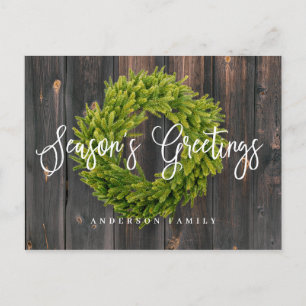 Foliage Wreath on Wood Season's Greetings Holiday Postcard