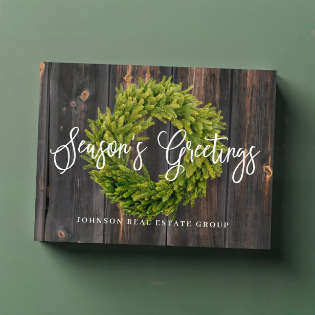 Foliage Wreath on Wood | Season's Greetings Holiday Postcard (Creator Uploaded)
