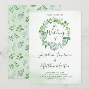 Foliage Wreath Watercolor Greenery Wedding Invitation
