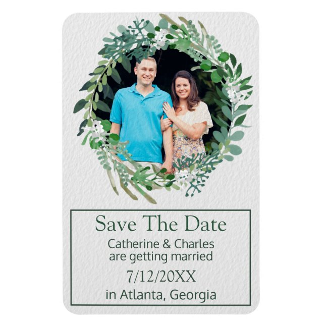 Foliage Wreath Wedding Save the Date Magnet (Vertical)