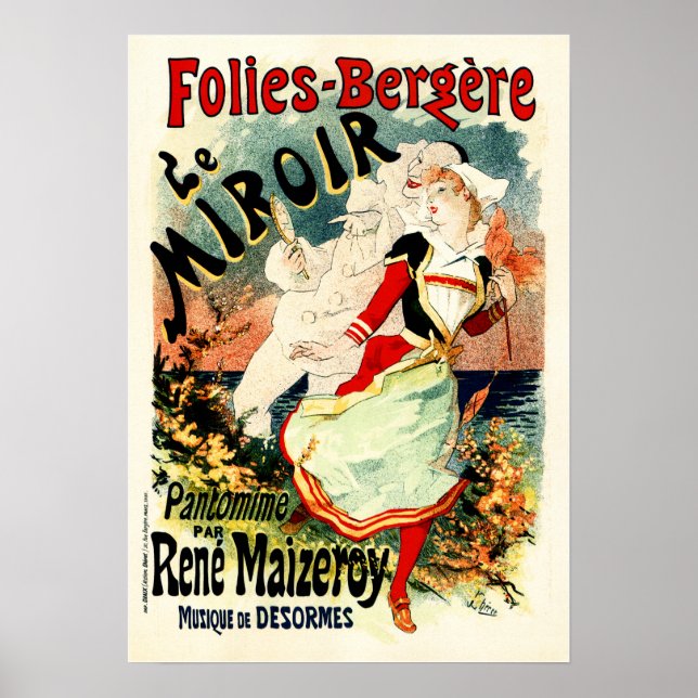 FOLIES BERGERE LE MIROIR Cheret Vintage French Poster (Front)
