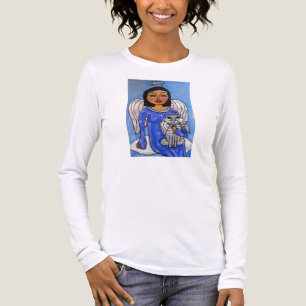 Folk Art Angel Cat on Cloud Tri-Blend Shirt
