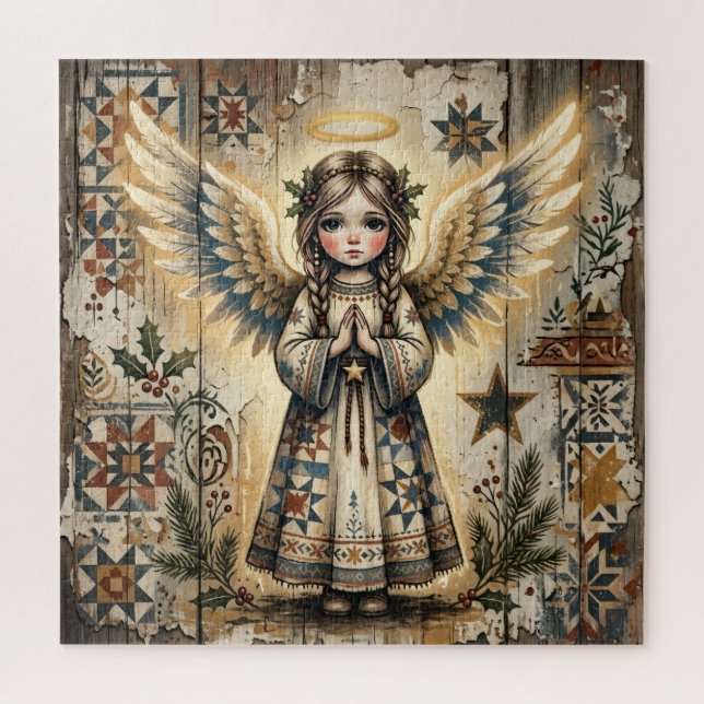 Folk Art Angel Christmas Jigsaw Puzzle (Vertical)