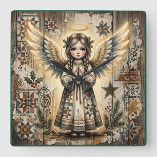 Folk Art Angel Christmas Wall Clock
