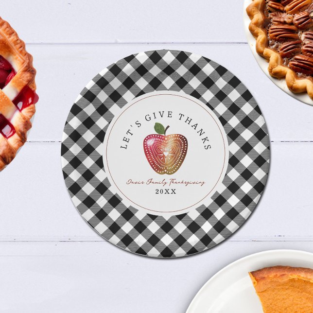 Folk Art Apple Plaid Thanksgiving Paper Plate (Creator Uploaded)