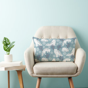 Folk Art Arctic Fox in the Snow with Holly Lumbar Cushion