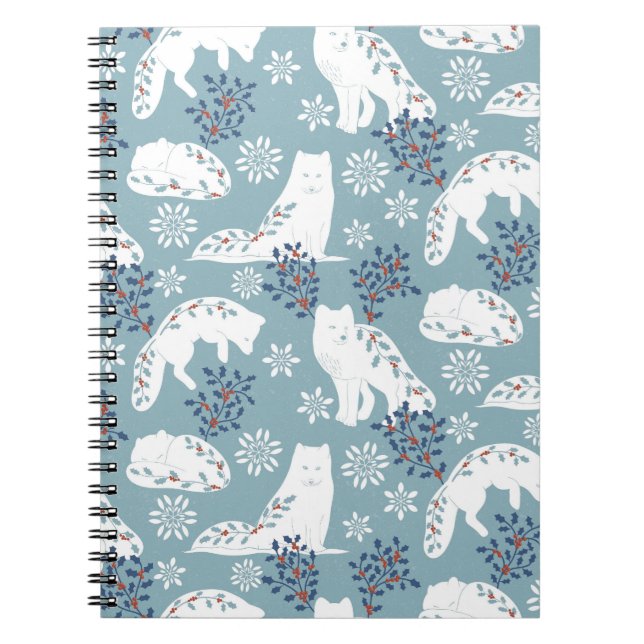 Folk Art Arctic Fox in the Snow with Holly Notebook (Front)