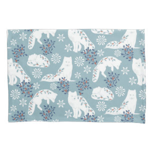 Folk Art Arctic Fox in the Snow with Holly Pillowcase