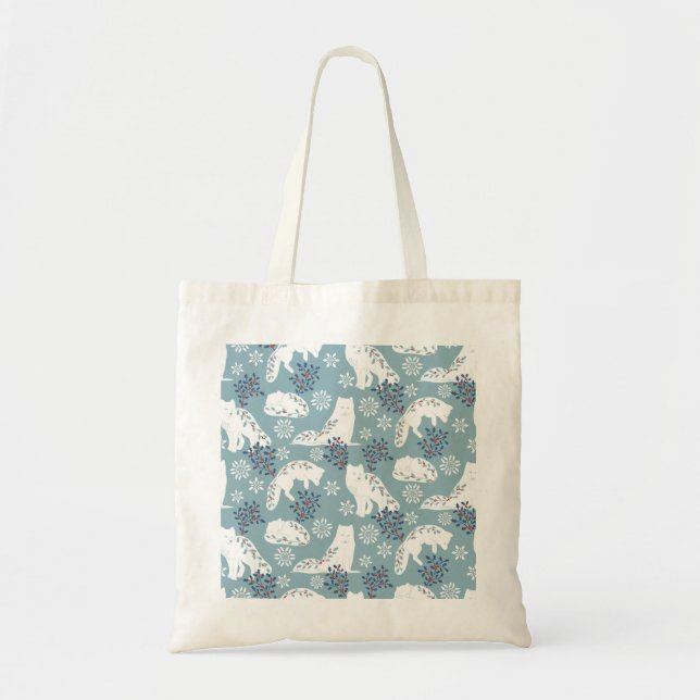 Folk Art Arctic Fox in the Snow with Holly Tote Bag (Front)