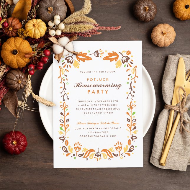 Folk Art Autumn Foliage Housewarming Party Invitation (Creator Uploaded)