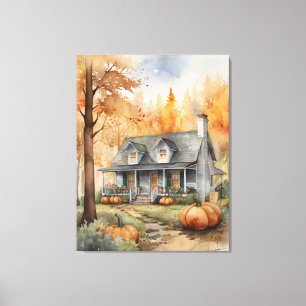 Folk Art Autumn House Canvas Print