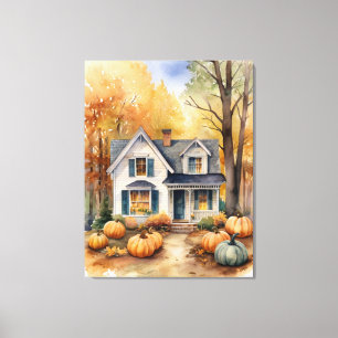 Folk Art Autumn House Canvas Print