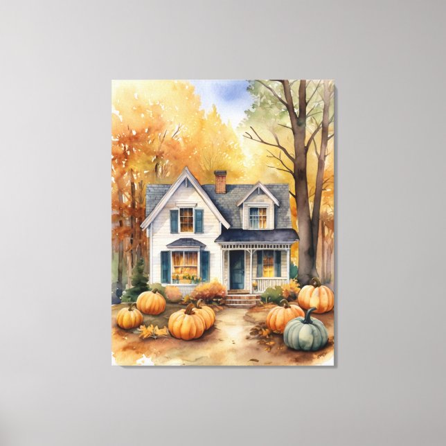 Folk Art Autumn House  Canvas Print (Front)
