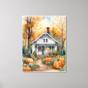 Folk Art Autumn House Canvas Print