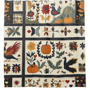 Folk Art Autumn Quilt Pattern Rustic Harvest Shower Curtain