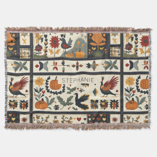Folk Art Autumn Quilt Pattern Rustic Harvest Throw Blanket