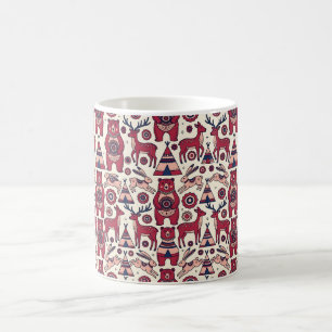Folk Art Bear Deer Hare Nordic Forest Coffee Mug