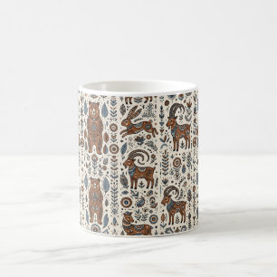 Folk Art Bear Hare Goat Forest Coffee Mug
