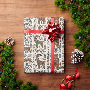 Folk Art Bear Hare Goat Forest Wrapping Paper