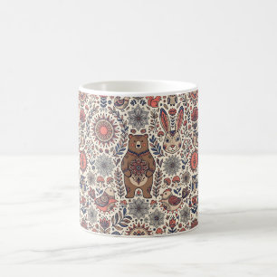Folk Art Bear Rabbit Robin Nordic Forest Coffee Mu Mug