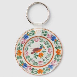 Folk Art Bird and flowers Key Ring