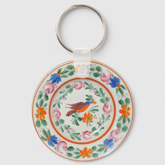 Folk Art Bird and flowers Key Ring (Front)