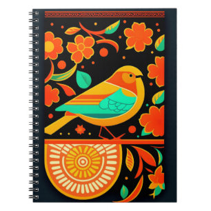 Folk Art Bird with Floral Pattern Notebook