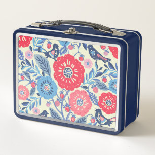Folk Art Birds And Strawberry Lunch Box