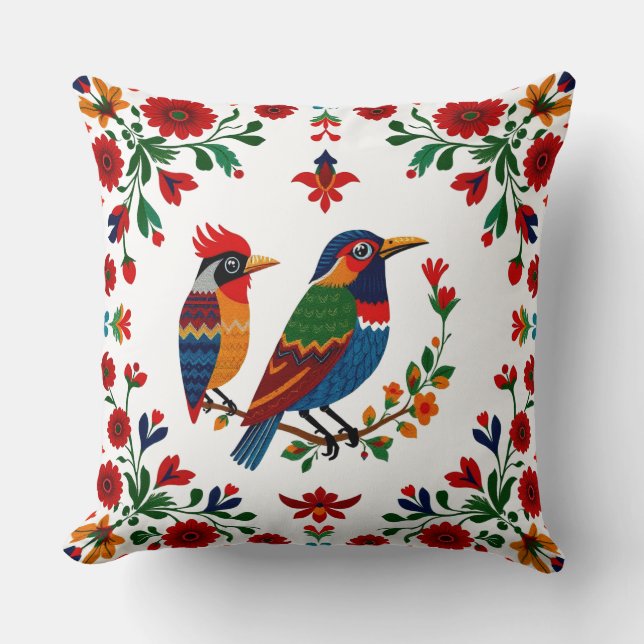 Folk Art Birds & Blooms  Cushion (Front)