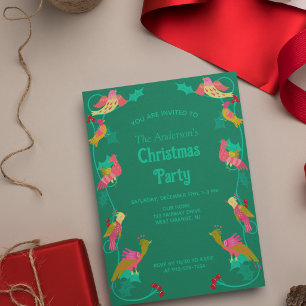 Folk Art Birds Christmas Party Invitation