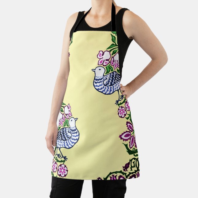 Folk Art Birds Flowers Acorns Apron (Insitu)