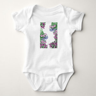 Folk Art Birds Flowers Acorns Baby Bodysuit